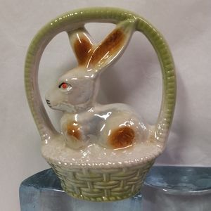 VINTAGE Handpainted Lusterware Bunny  Rabbit Figurine Pircelian Ceramic  Brazil